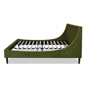 Aspen Vertical Tufted Headboard Platform Bed Set, King, Olive Green Performance Velvet