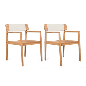 Creative Braided Acacia Wood Outdoor Dining Chairs with Armrests – Set of 2