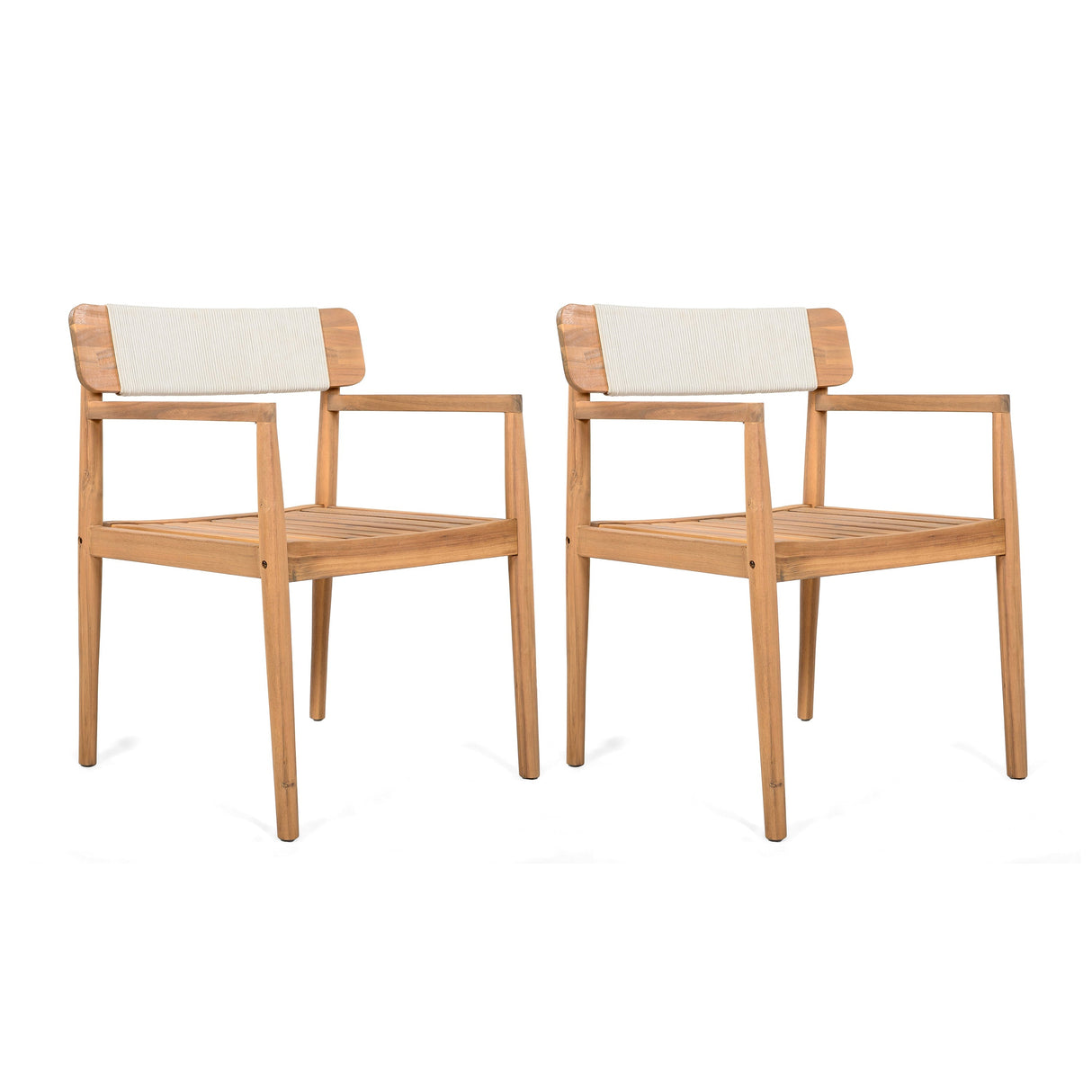 Creative Braided Acacia Wood Outdoor Dining Chairs with Armrests – Set of 2