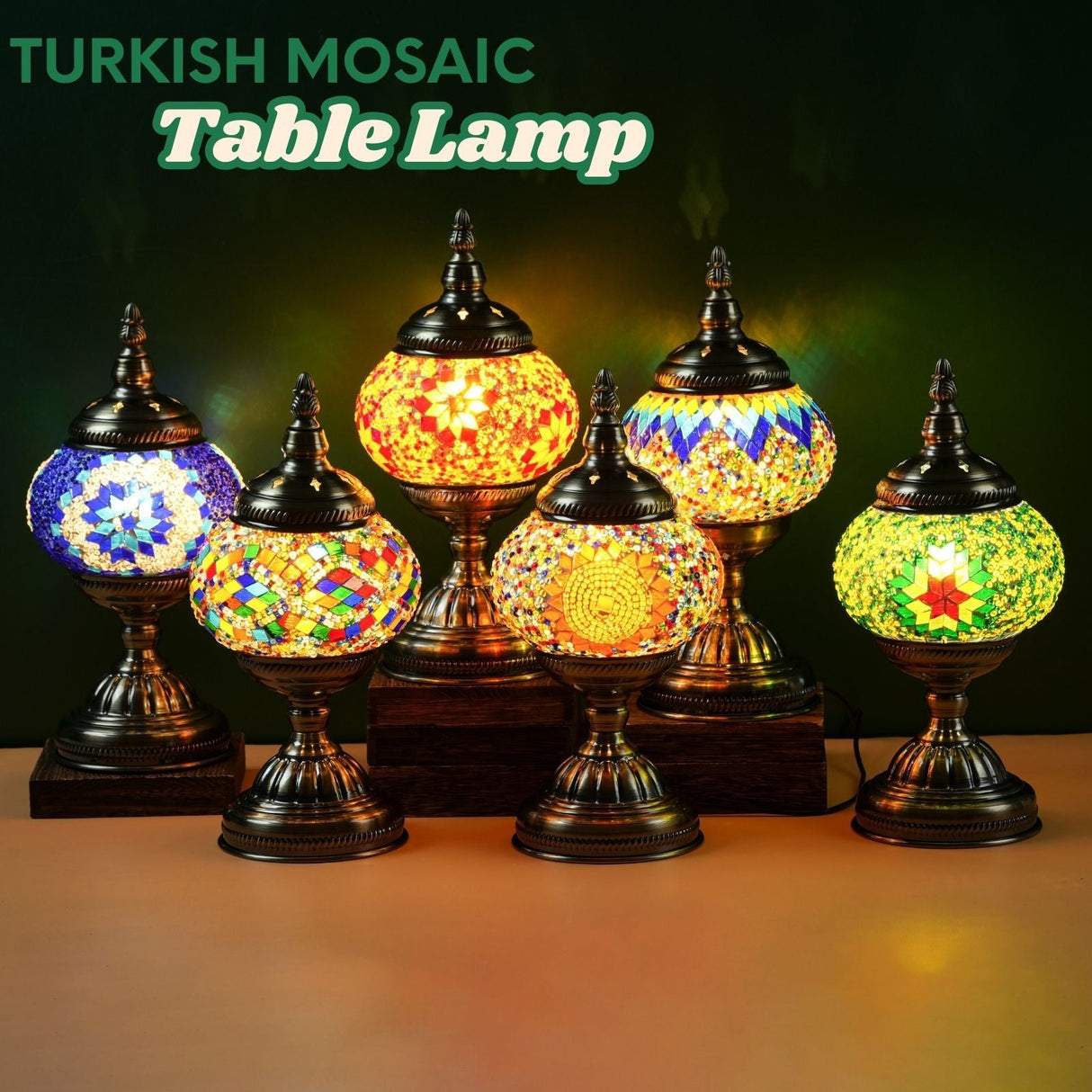 Handmade Turkish Mosaic Lamp – Dimmable Glass Pumpkin Night Light for Bedroom
