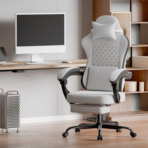 Gaming Chair with Massage, Ergonomic Design, White/Black
