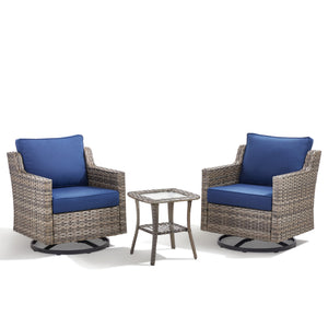 Swivel Outdoor Chairs Set of 2, with Glass-Top Side Table, 3 Pieces