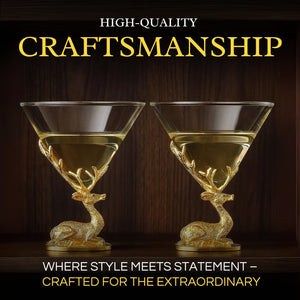Stag Antler Cocktail Glasses Set of 2 Gold Deer Design Elegant Animal Inspired Barware