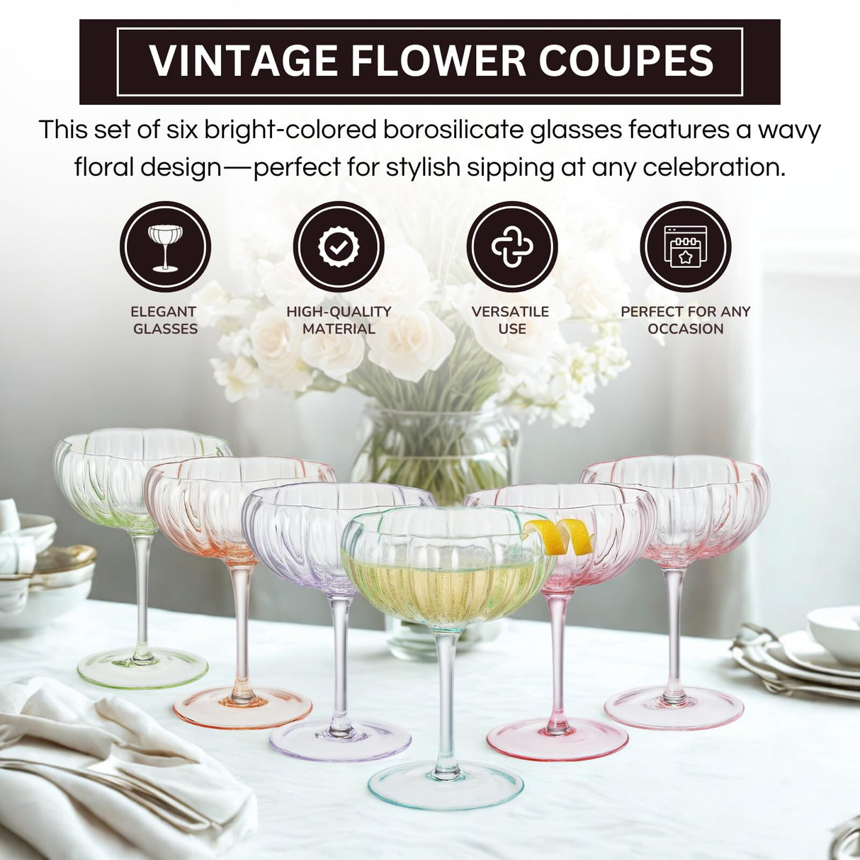 Flower Champagne Cocktail Glasses | Set of 4