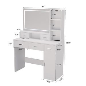 40.95" Newly Designed Smart Mirror Dressing Table With Drawers And Storage Cabinet, Dressing Table With Dressing Pad For Bedroom, Dressing Room