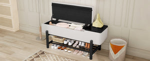 TREXM Farmhouse Upholstered Storage Bench with Hidden Compartment