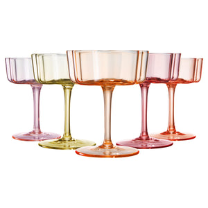 Flower Wave Coupe Cocktail Colored Glasses | Set of 5 | Fall/Holiday Colors