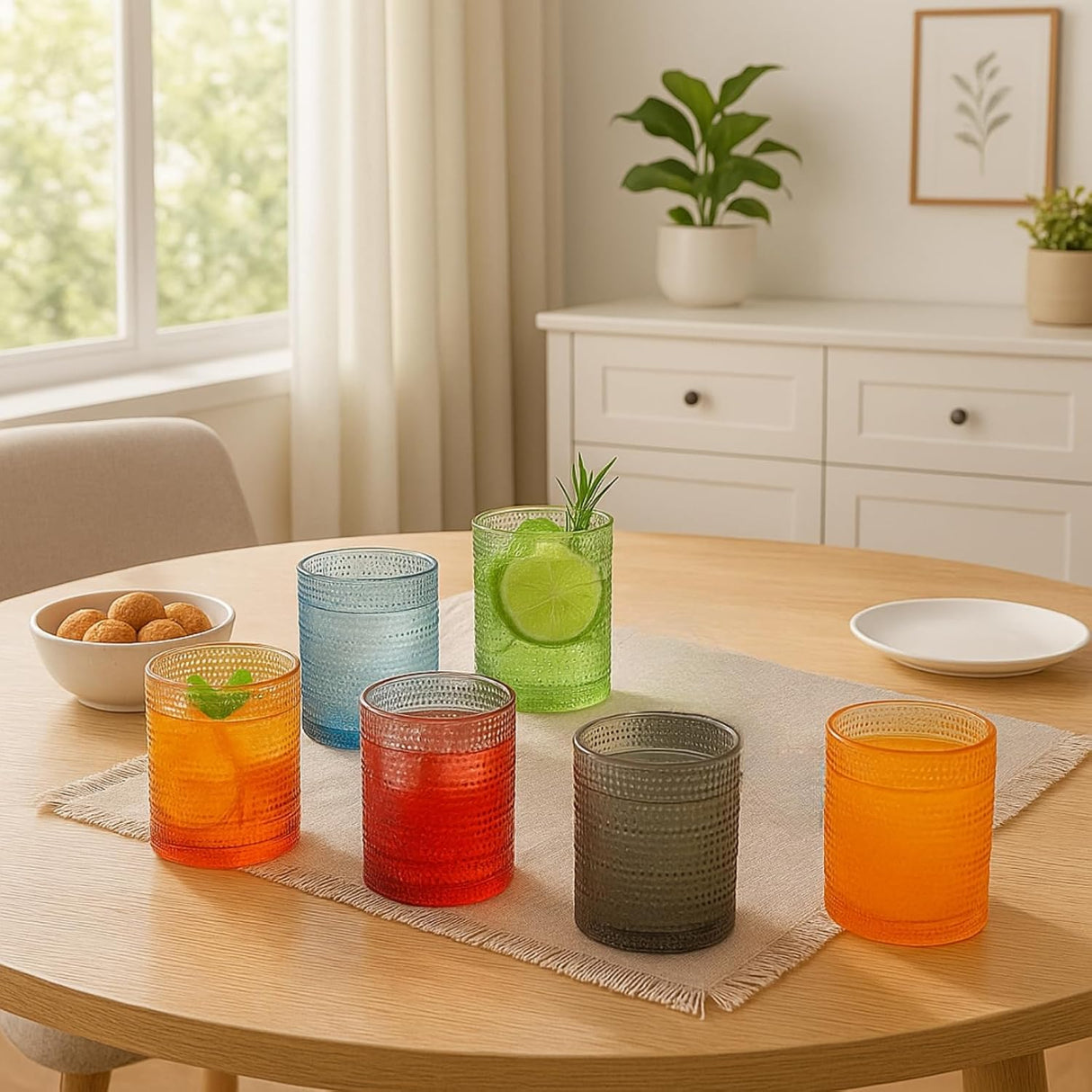 Acrylic Hobnail Lowball Glasses – Set of 6 Colorful & Black Tumblers, 10 oz