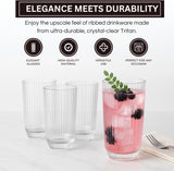 Shatterproof Ribbed Drinking Glasses – Set of 4 Clear 12oz