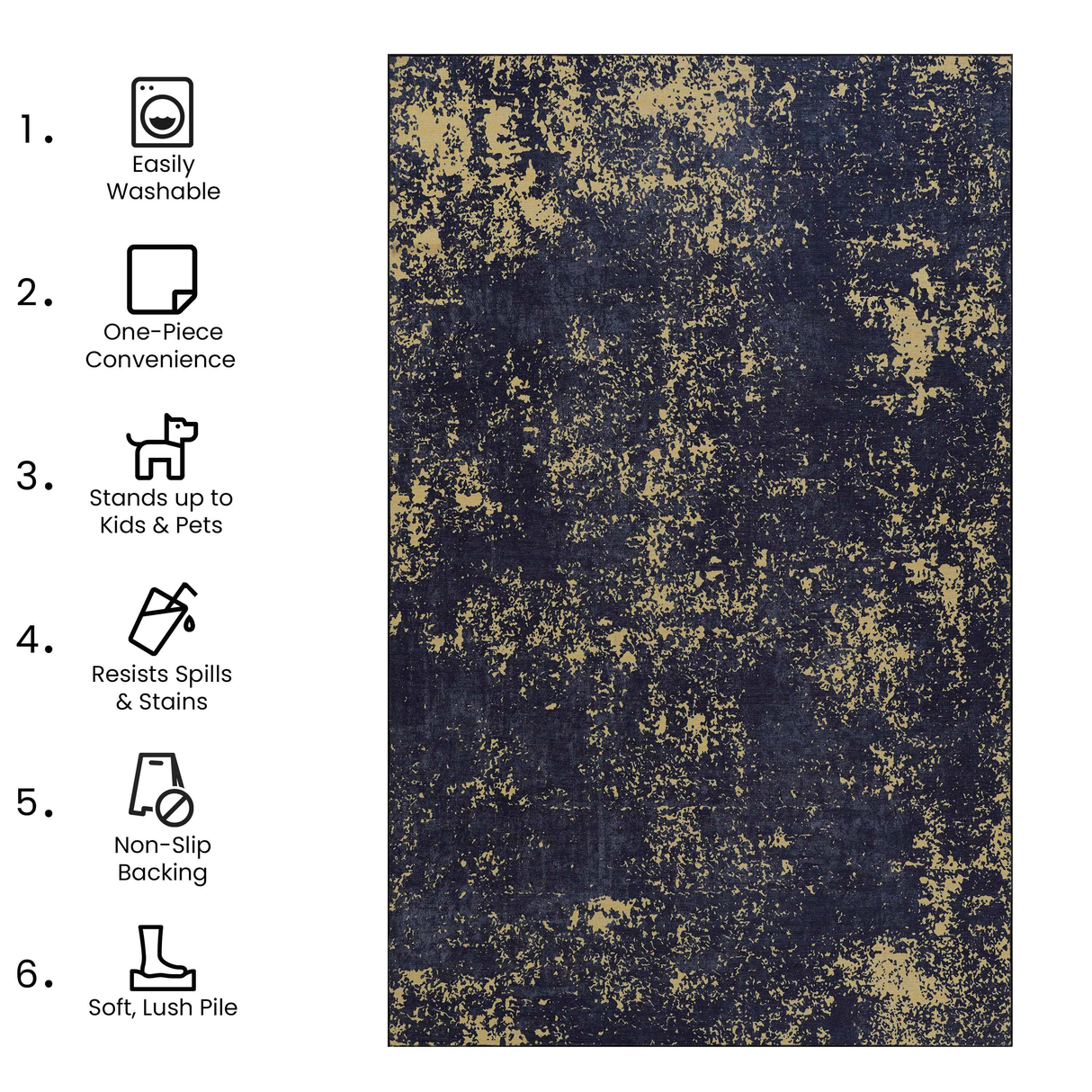 Naar Washable Area Rugs, Low-Pile, Non-Slip, Non-Shedding, Foldable, Kid & Pet Friendly