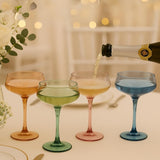 Khen Colored Acrylic Coupe Glasses – Set of 4 Stemmed 8 oz Cocktail Glasses in Muted Tones – Shatterproof, Reusable Drinkware for Martinis, Champagne, and Special Occasions