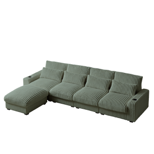 126-Inch Corduroy With Cup Holder Super Large L-Shaped Sofa