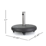 Modern Wheelie Round Umbrella Base with Stainless Steel Holder in Black Concrete