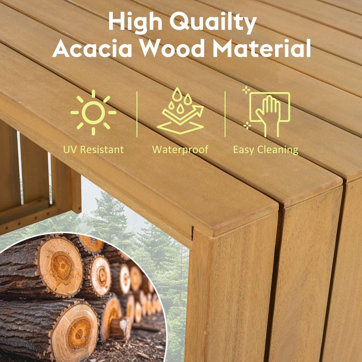 5 Piece Outdoor Bar Set with Acacia Wood Table and Cushioned Stools