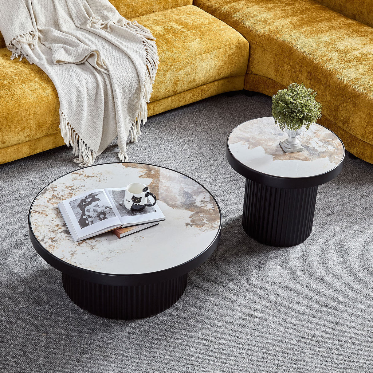 Set of 2 Coffee Tables with Sintered Stone Tabletops
