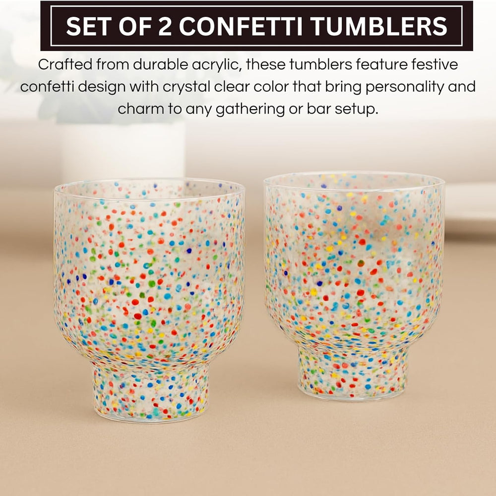 Khen Confetti Stemless Tumblers Set Colorful Drinkware - 12oz Clear