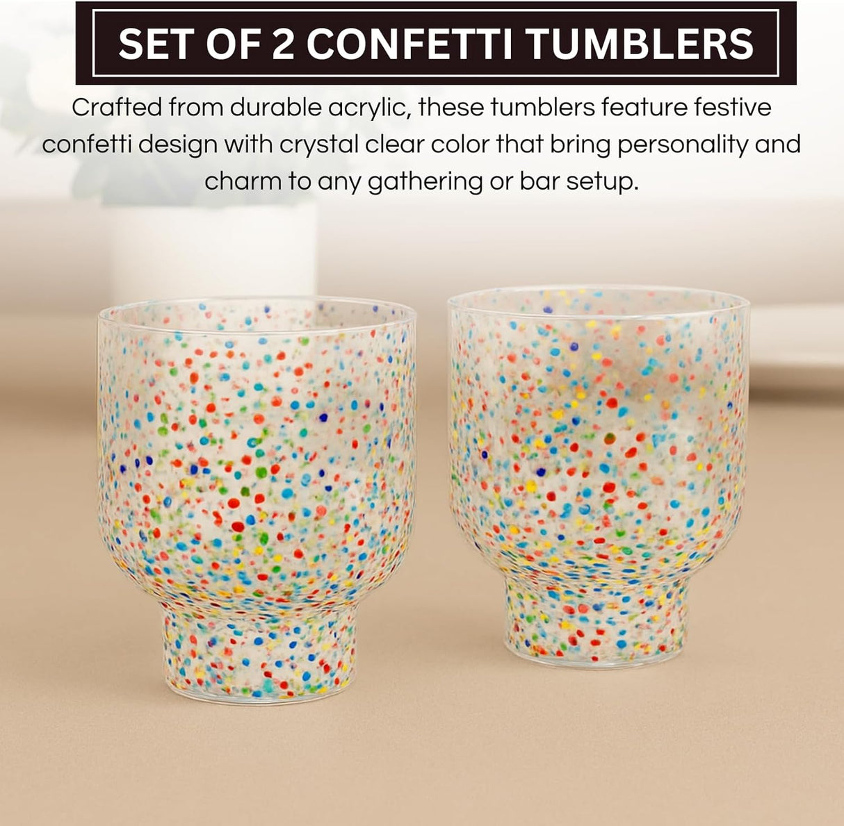 Khen Confetti Stemless Tumblers Set Colorful Drinkware  - 12oz Clear
