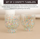 Khen Confetti Stemless Tumblers Set Colorful Drinkware  - 12oz Clear