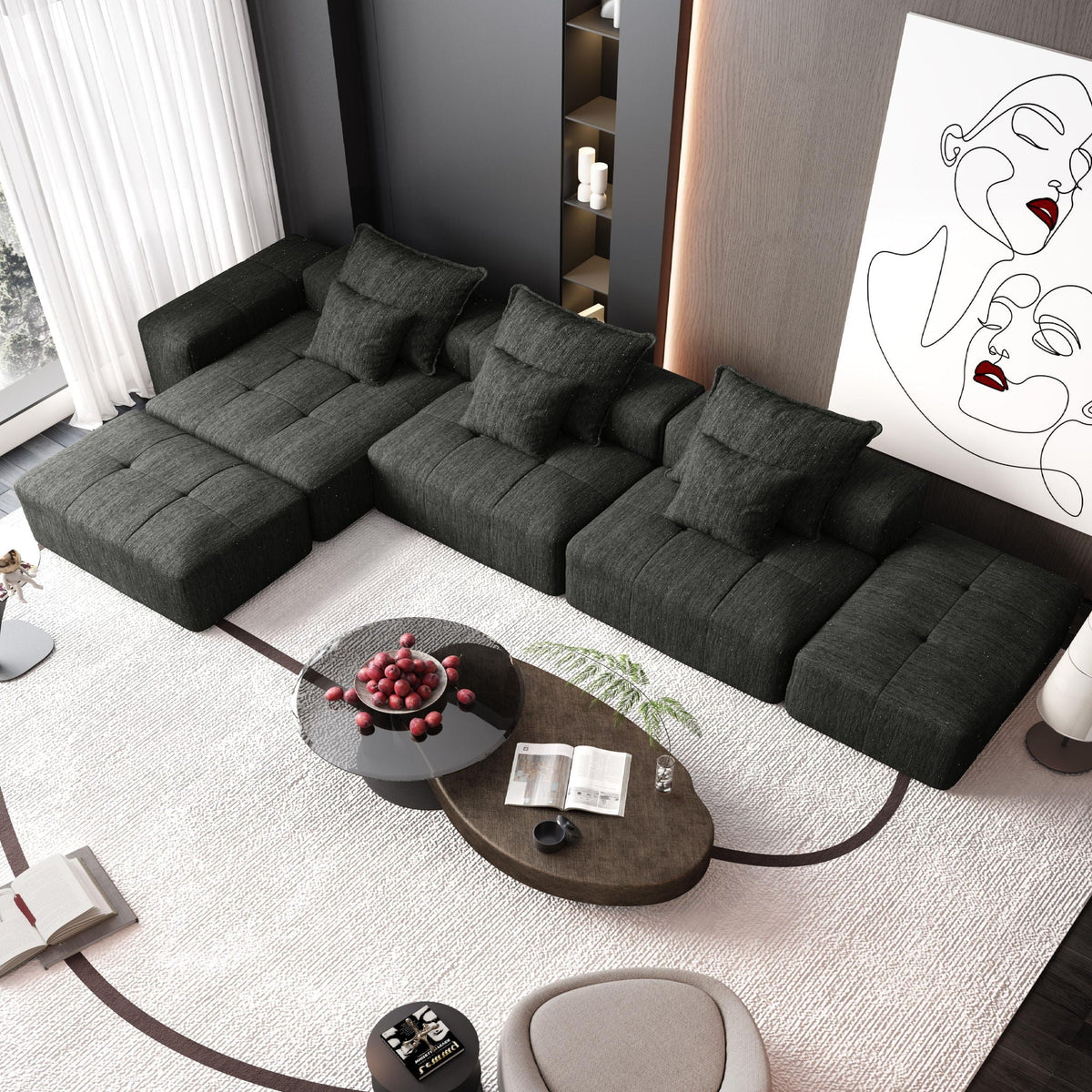 Modern Oversized Modular Sectional Sofa with Pillows - Multiple Colors