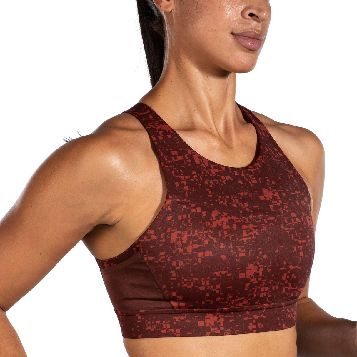 Brooks Women's Running Sports Bra with Pockets - RR Glitch Print Copper