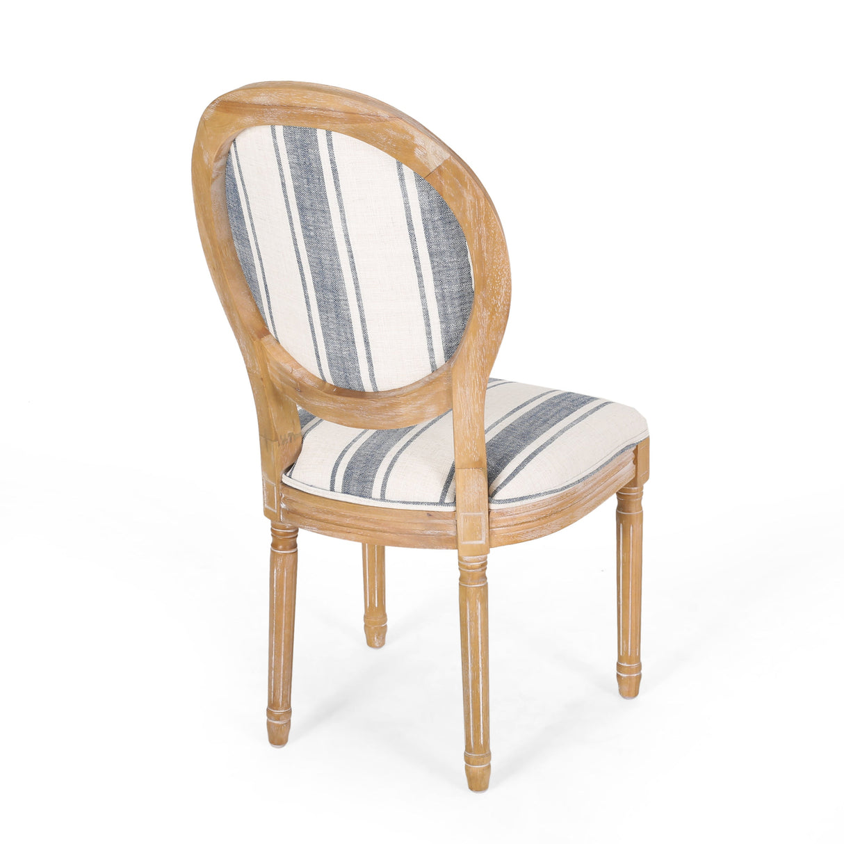 French Country-Inspired KD Dining Chair with Iconic Round Backrest in Blue Fabric