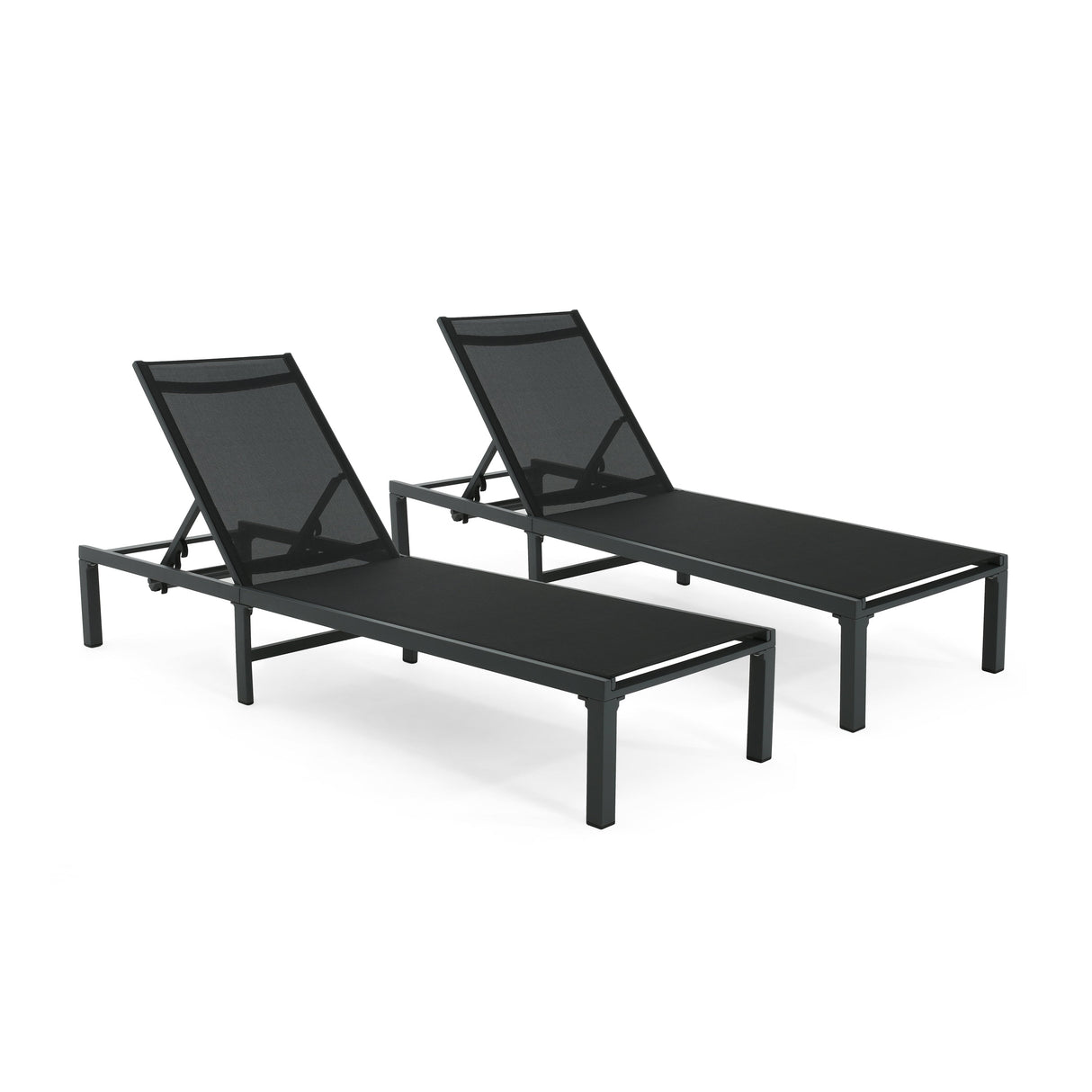 Westport Adjustable Outdoor Chaise Lounge Set of 2 Black Aluminum Frame