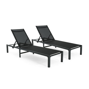 Westport Adjustable Outdoor Chaise Lounge Set of 2 Black Aluminum Frame