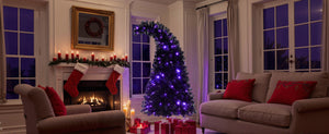 6Ft Curved Hat-Look Black Holiday Tree with Orange & Purple Lights