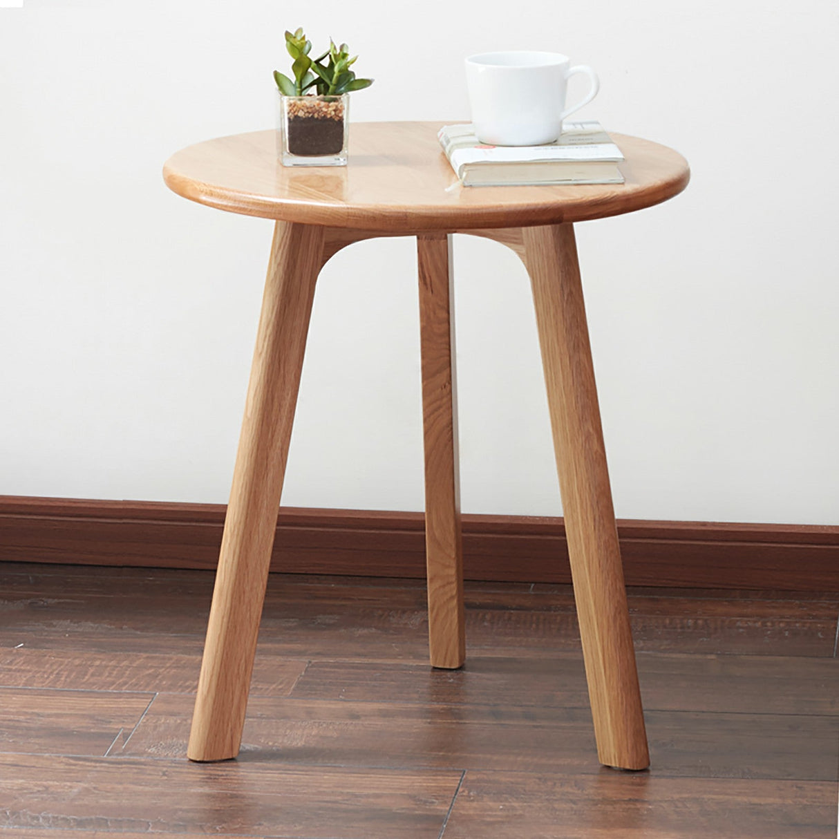 Round Side Table with Solid Oak Wood Frame