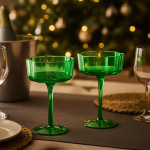 Flower Wave Coupe Cocktail Colored Glasses | Set of 2 | Jade