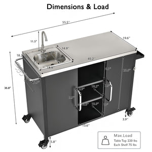 K&K 55.5" Outdoor Kitchen Island with Sink