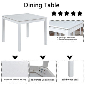 Dining Table Set With Crystal Decoration And Upholstered Chairs