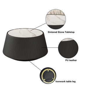 Light Sintered Stone Top Cup Shape Leather Coffee Table