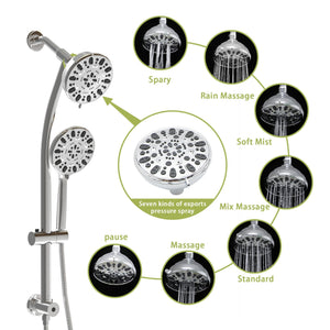 Multi Function Dual Shower Head Shower System With 4.7" Rain Showerhead, 7 Function Hand Shower, Adjustable Slide Bar