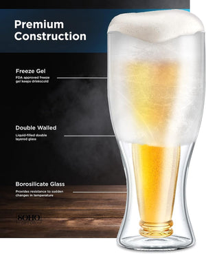 Freezer Beer Glass, Upside Down Beer Bottle Frozen Cup for Ice Cold Drinks (Double Walled Insulated) Great Gift for Beer Lovers (Gift Boxed)