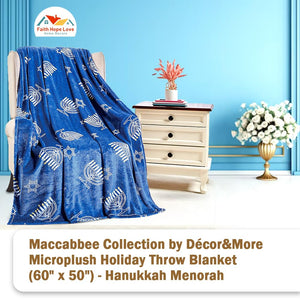Decor&More Maccabbee Collection Microplush Holiday Throw Blanket (60" x 50") - Hanukkah Menorah