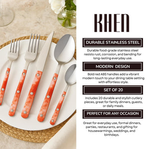 Khen 20-Piece Cutlery Set with Dinner Knives, Forks, Spoons, Salad Forks & Teaspoons