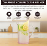 Khen Hobnail Pitcher, Vintage Style Textured Artisan Design Borosilicate Glass Beverage Server Drinkware - 7.8 Inch Pink