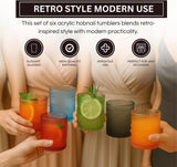 Acrylic Hobnail Lowball Glasses – Set of 6 Colorful & Black Tumblers, 10 oz