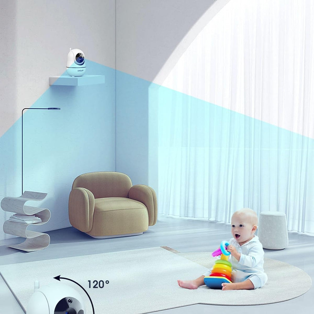 UKSUP Baby Monitor with 4 Cameras and Audio- Video Baby Monitor with 960ft Long Range, Remote Pan-Tilt-Zoom, Night Vision, Temperature Sensor, 2-Way Talk, 8 Lullabies, 30-Hour Battery & No WiFi