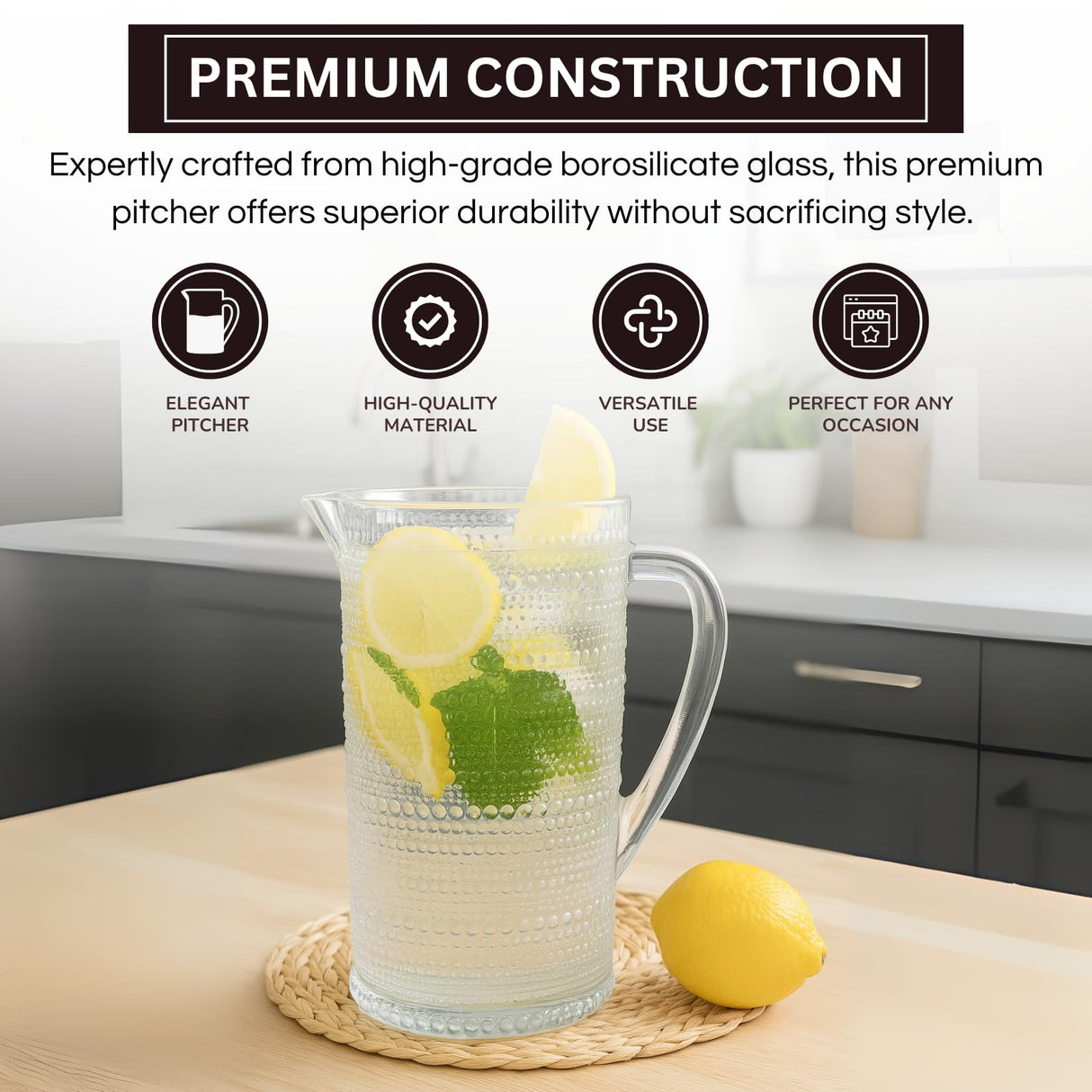 Bombay Hobnail Glass Pitcher for Juice and Lemonade | 82 oz