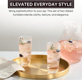 Khen Shatterproof Acrylic Ribbed Drinking Glasses Set, European Style, Dishwasher Safe, Tall | Set of 2 | Clear Tritan Drinkware, Unbreakable BPA-free Plastic, Reusable Stackable Glassware - 12OZ