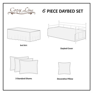 Serenity White Victorian Scalloped Medallion Floral Pure Solid 6-Piece Daybed Quilt Bedding Set
