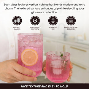 Set of 8 Ribbed Glasses - 4 Highball Glasses & 4 Lowball
