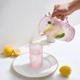 Khen Hobnail Pitcher, Vintage Style Textured Artisan Design Borosilicate Glass Beverage Server Drinkware - 7.8 Inch Pink