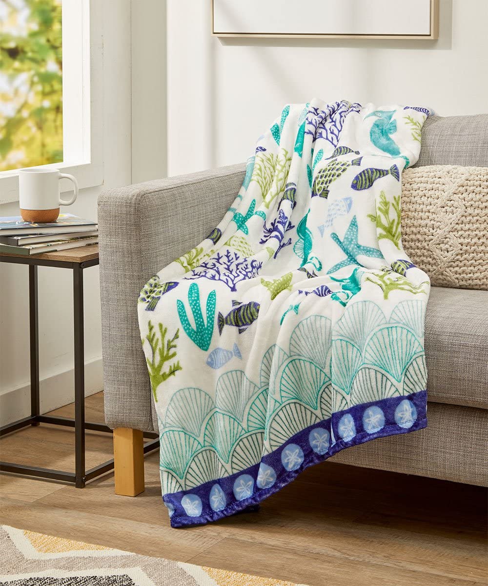Decor&More Corales de Marina Blue Coral Seahorse Oceanic Microplush Throw Blanket Ocean Blanket for Boys and Girls and Kids of Any Age (50" x 60")