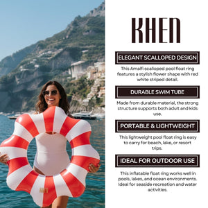 Amalfi Scalloped Inflatable Tube Pool Float Ring - Red & White