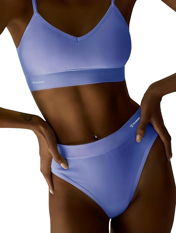 Talmont Seamless Ribbed Bra & Panty Set – Soft, Stretchy Lounge Lingerie with Removable Pads