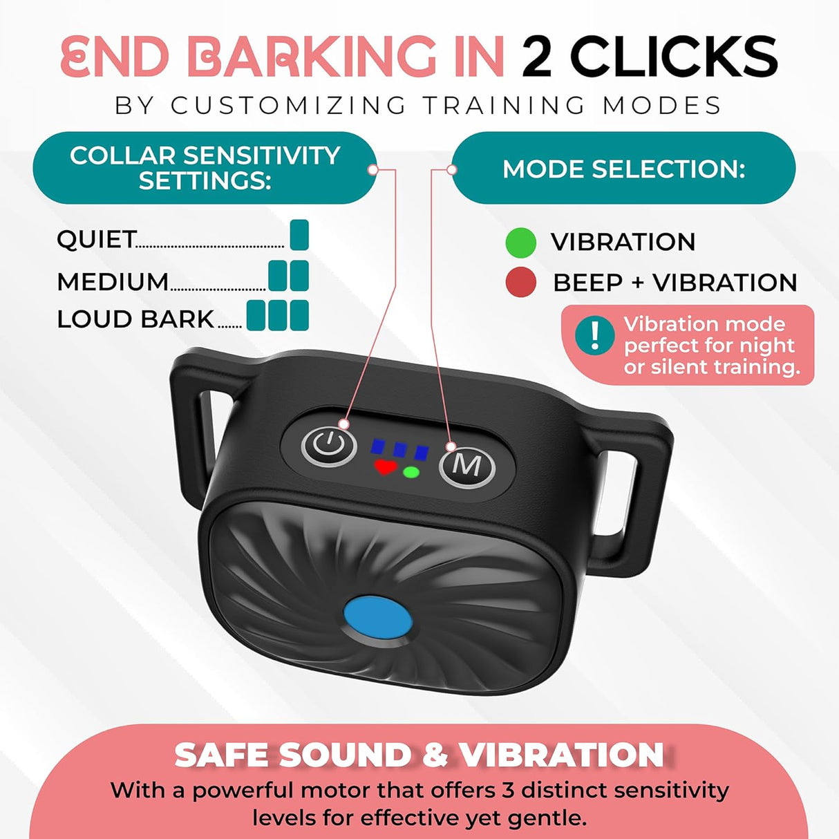 Adjustable Anti Bark Dog Collar Training Collar with Safe Stimulation