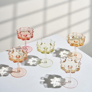Flower Wave Coupe Cocktail Colored Glasses | Set of 5 | Fall/Holiday Colors